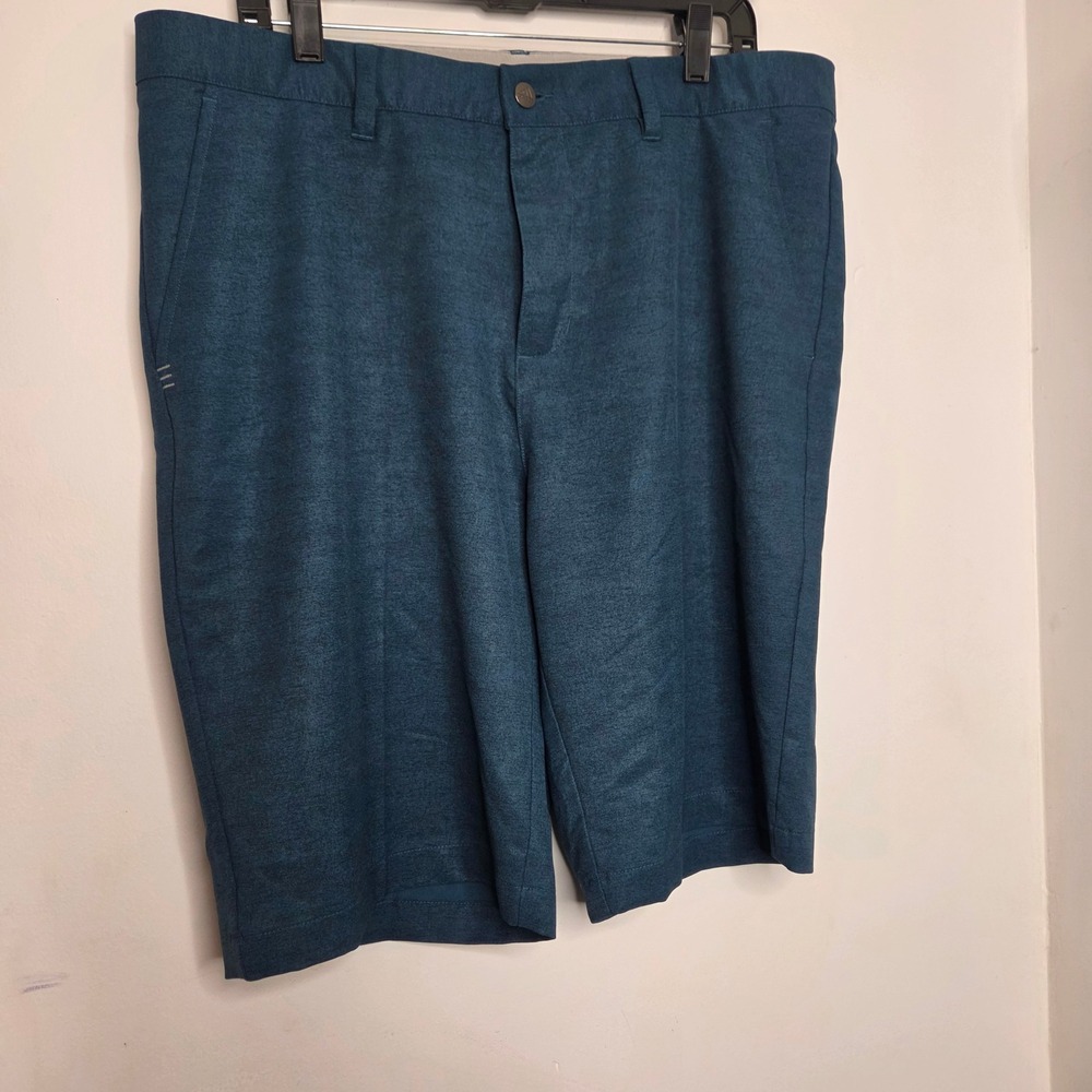 Adidas Mens Golf Shorts Teal Blue Heathered Stretch Size 36 Flat Front Active